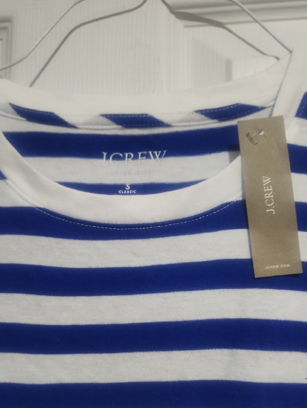 J. Crew White and Blue Striped Short Sleeve Tee - Picture 2 of 2